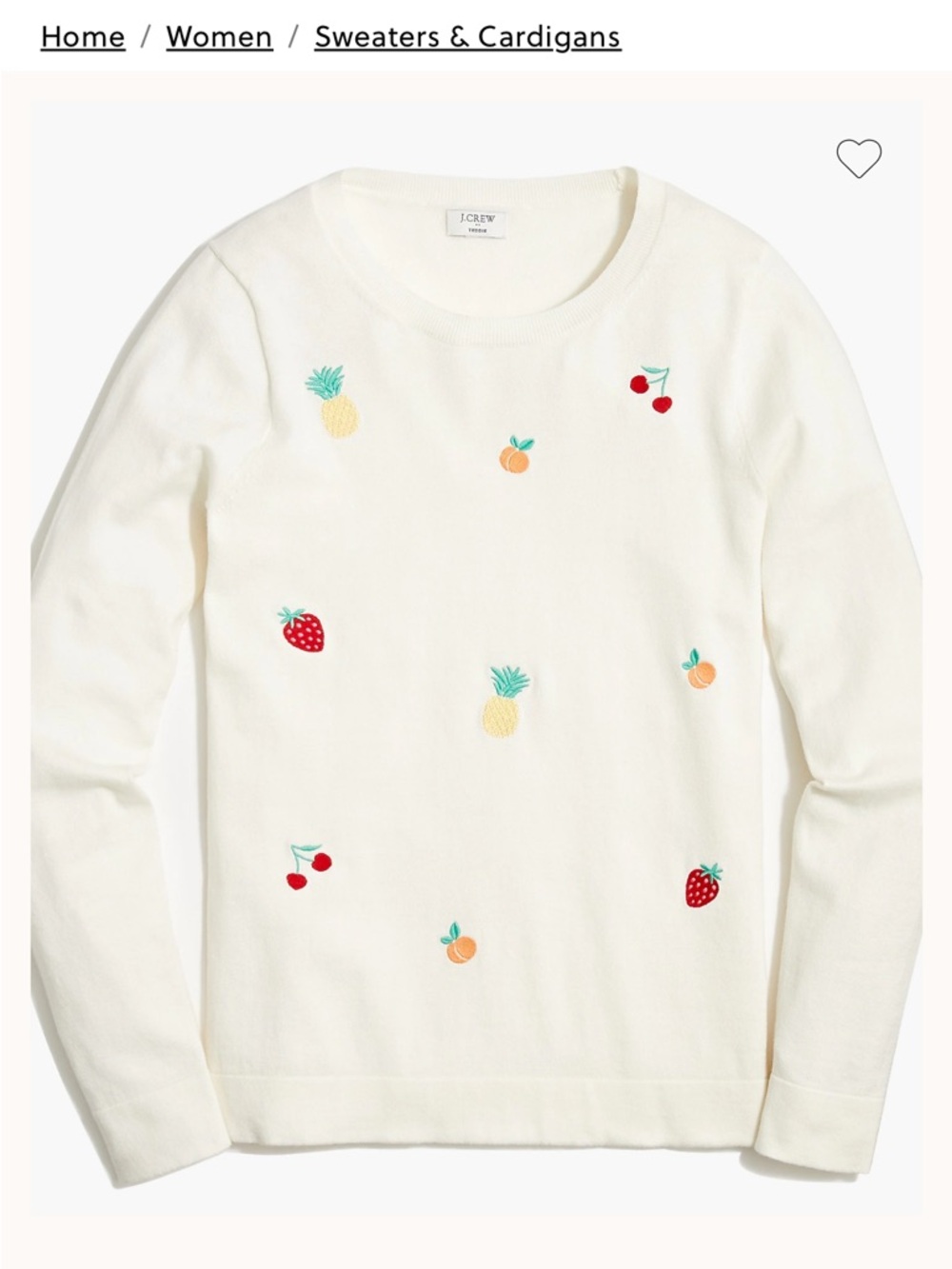 J. Crew Cream Fruit Embroidered Crewneck Sweater Size Small